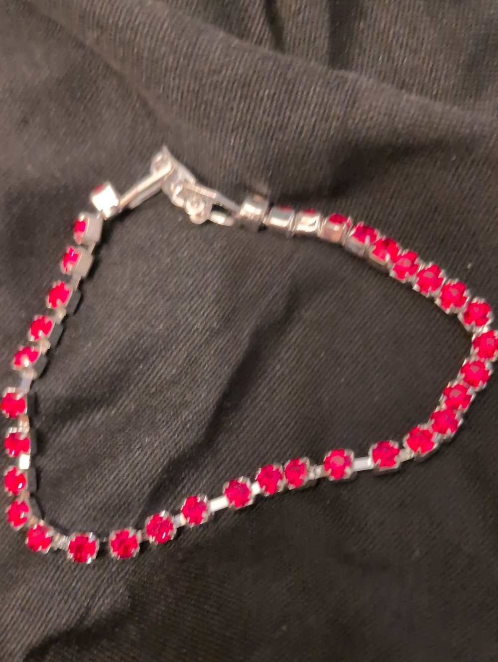 Women's Red Swarovski Crystal Tennis Bracelet - Elegant Silver Tone